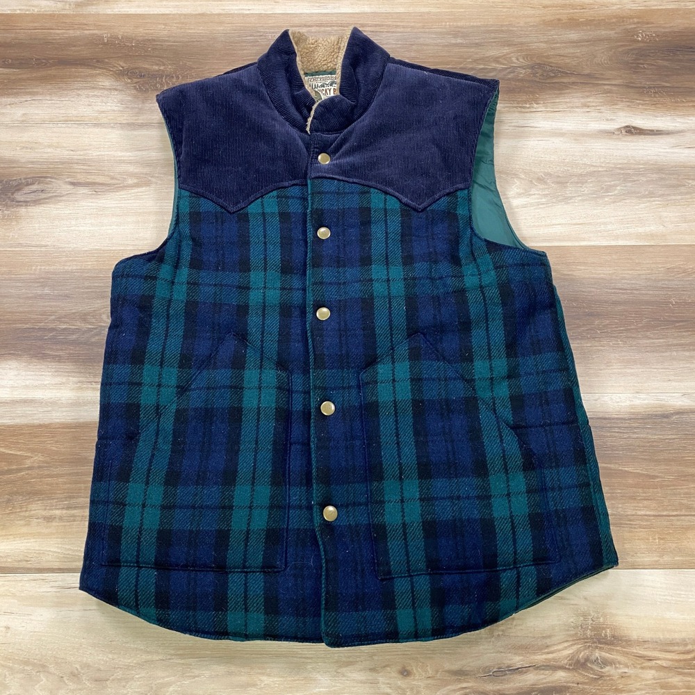 Lucky Brand Puffer Vest Men Small‎ Heritage Wool Blend Corduroy Blackwatch Plaid